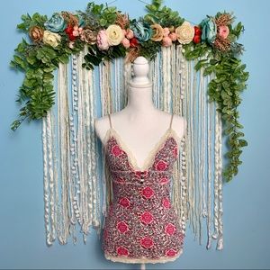 Free People Floral Thermal Tank Top Large